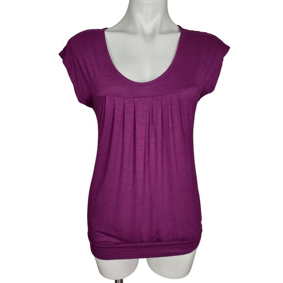 Ann Taylor LOFT Pleated Scoop Neck Expose Zipper Back Purple Size XS - Picture 1 of 15